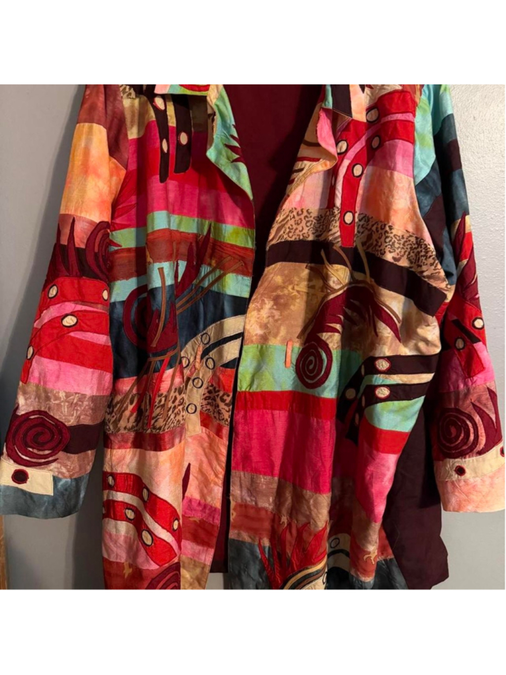 Ulla Popken multicolored abstract print polyester & nylon jacket with swirls and